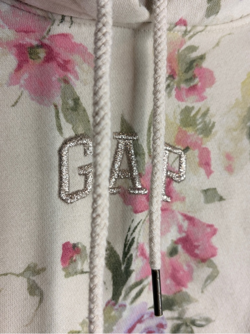GAP X LoveShackFancy Cream Floral Fleece Hoodie Pink & Purple Floral Print XXS - Picture 5 of 11